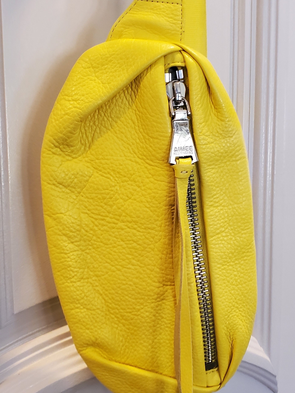 Vibrant Yellow Leather Crossbody Sling Bag with Silver Hardware